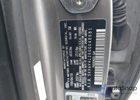 2016 Kia Optima Sxl Turbo из США, поврежденный, VIN 5XXGV4L26GG048681